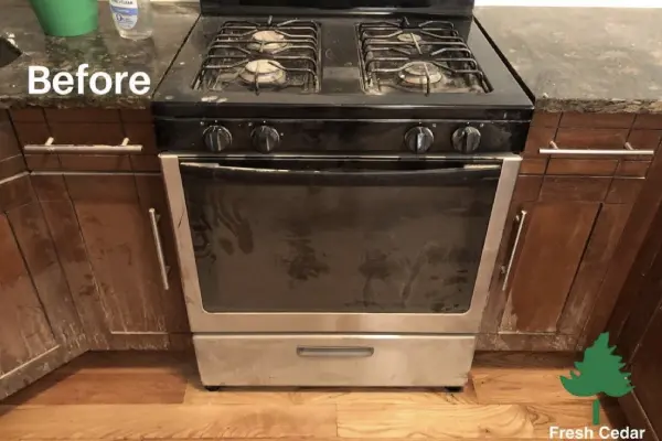 A dirty kitchen before being cleaned